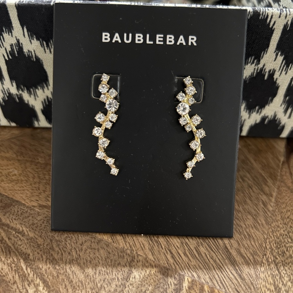 BaubleBar Gold and Silver Crystal Ear climber earrings NWT